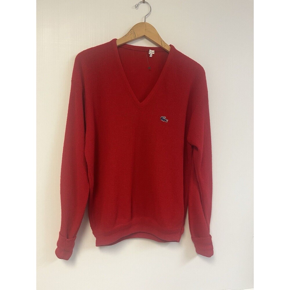 Vintage‎ Izod Lacoste V-Neck Pullover Sweater Mens Size XL Red Long Sleeve